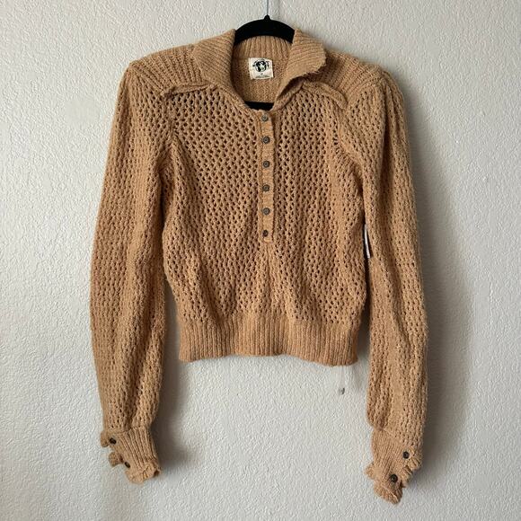 Free People Care FP Snowdrift Pullover Knit Sweater in Camel Heather Size XS - Picture 2 of 7
